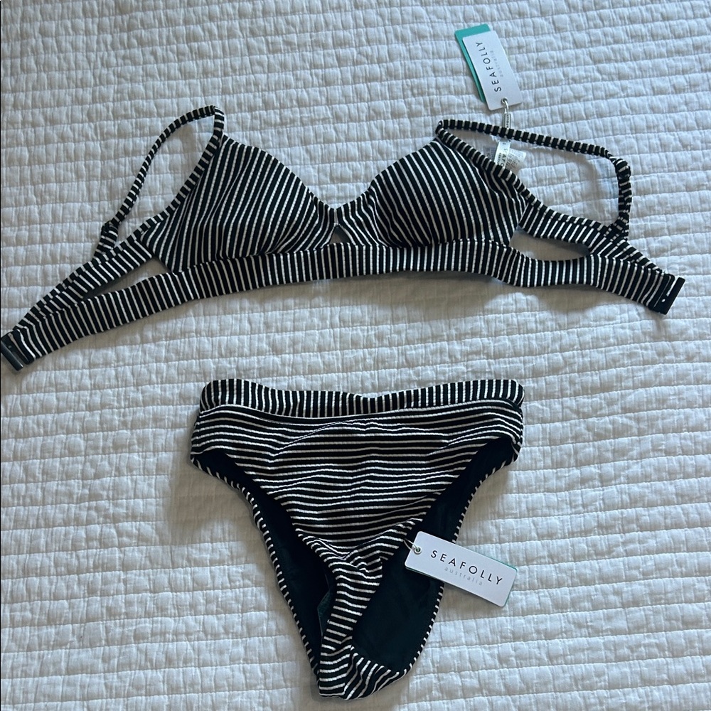 NWT Seafolly Black and White Striped Bikini
